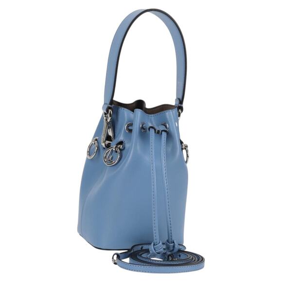 FENDI Mini Montrezor Shoulder Bag Leather Light Blue Silver 8bs010 8bs010 - Picture 1 of 13